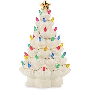 Treasured Traditions Ivory Light Up Ceramic Christmas Tree Figurine Decorations
